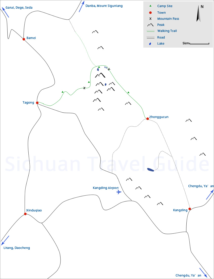 Mount yala and Tagong Grassland hiking map