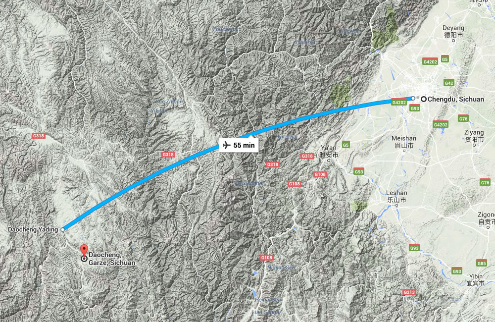 Yading Hiking Transfer Map