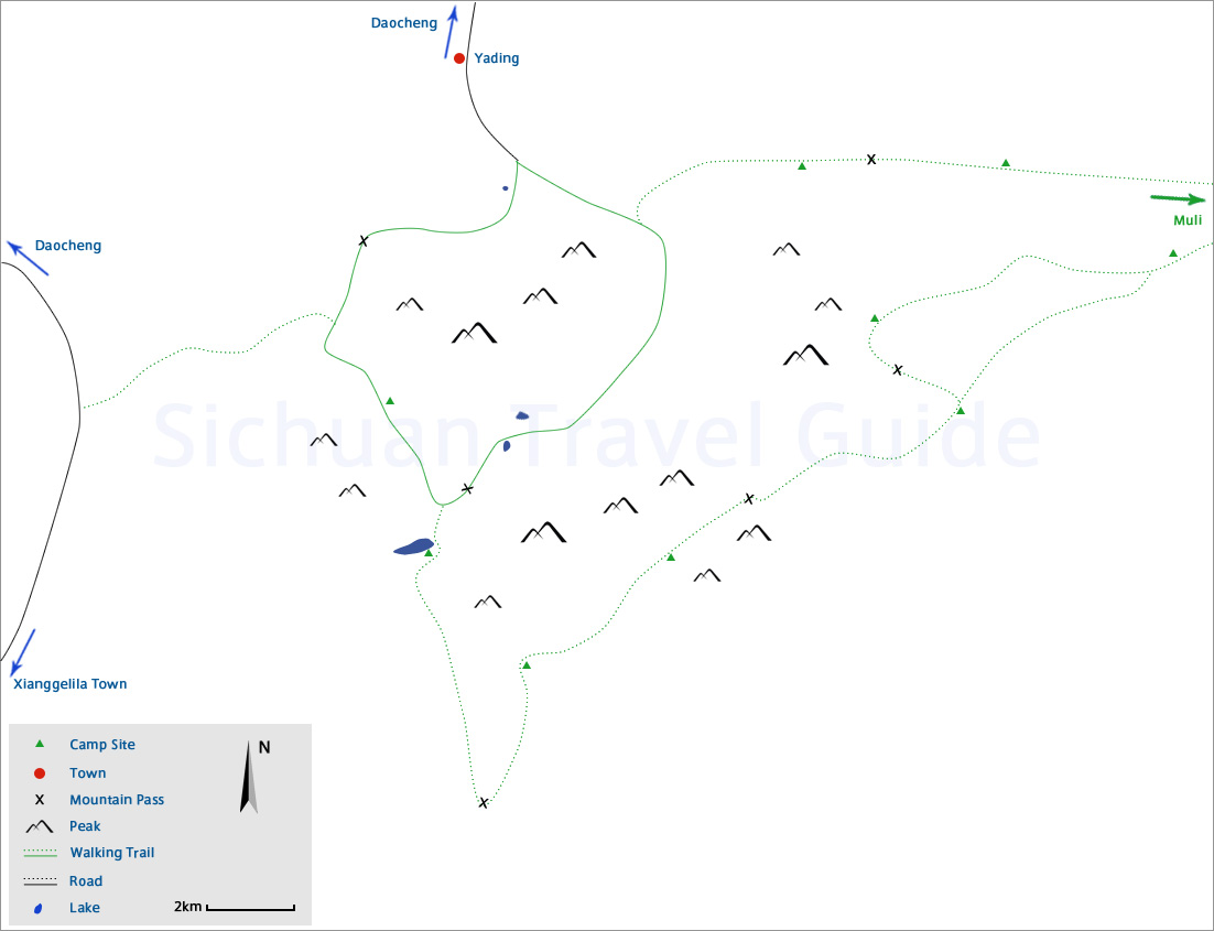 Daocheng Yading Hiking Map