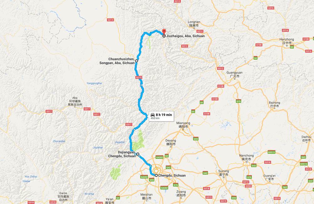 Chengdu Jiuzhaigou Tour Map