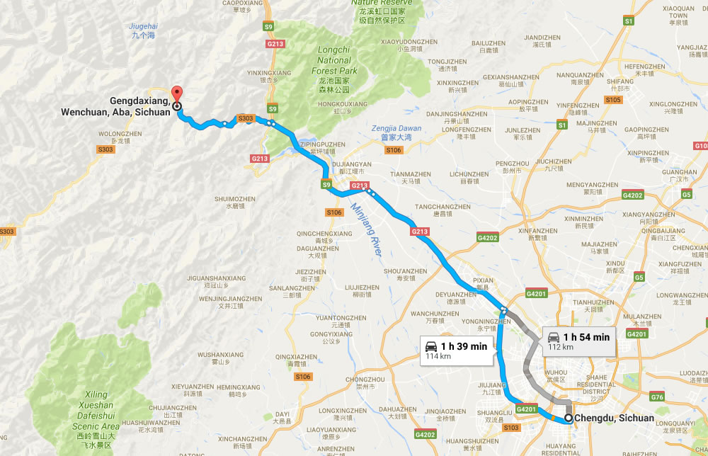 Chengdu Wolong Tour Map