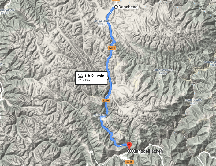 Daocheng Yading Transfer Map