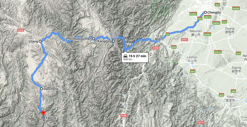 Daocheng Yading Transfer Map