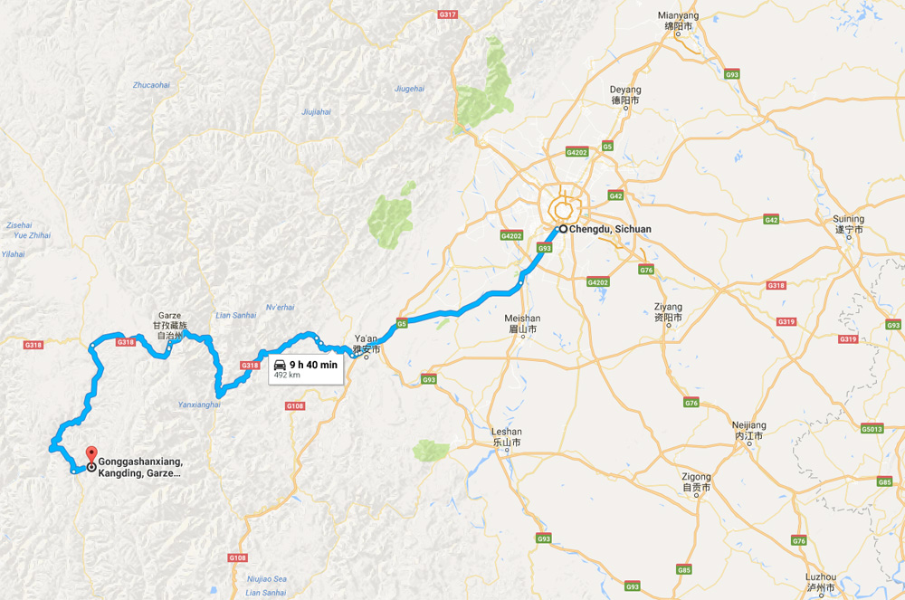 Mount Gongga Transfer Map