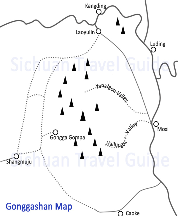 Around Gonggashan Travel Map