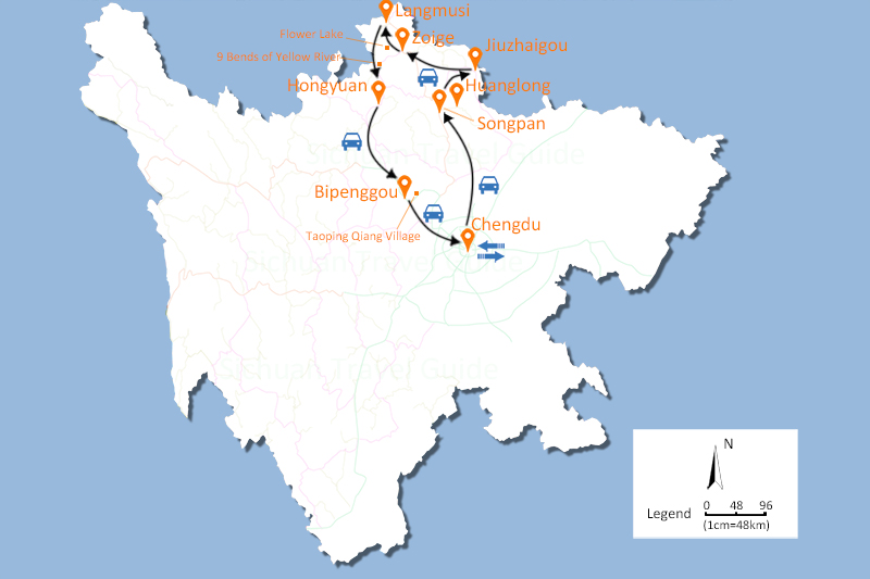 Northern Sichuan Adventure Transfer Map