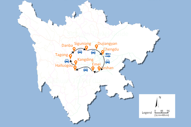 Western Sichuan Tour Map