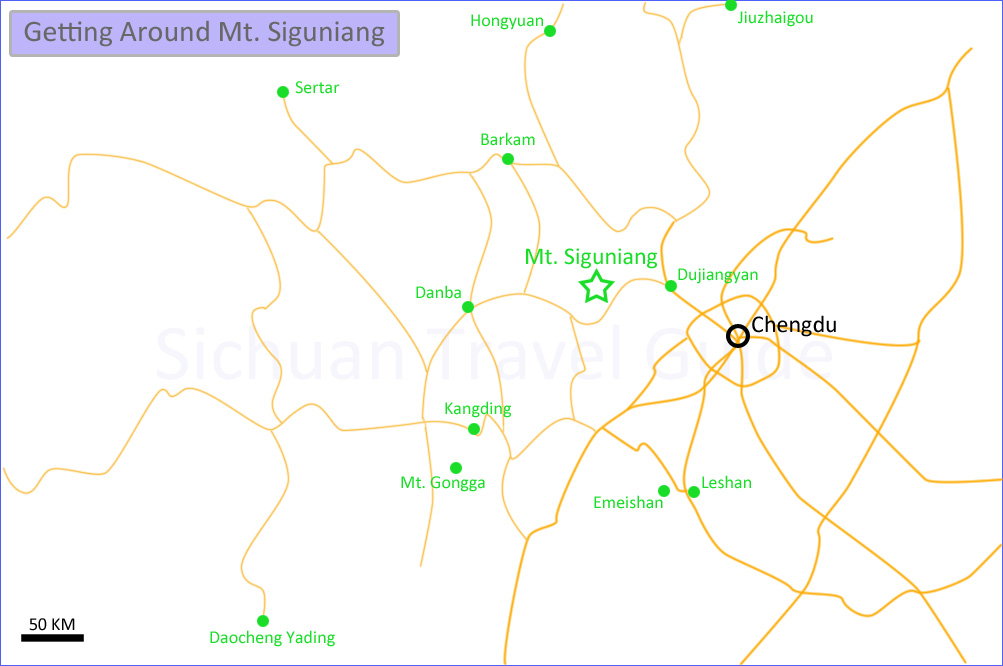 Map of Other Attractions around Mt. Siguniang