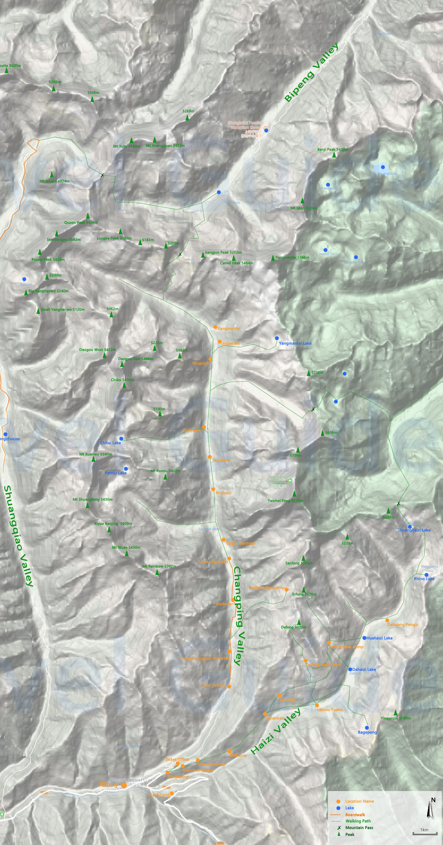 Mt. Siguniang Changping Valley to Bipeng Valley Trekking Map