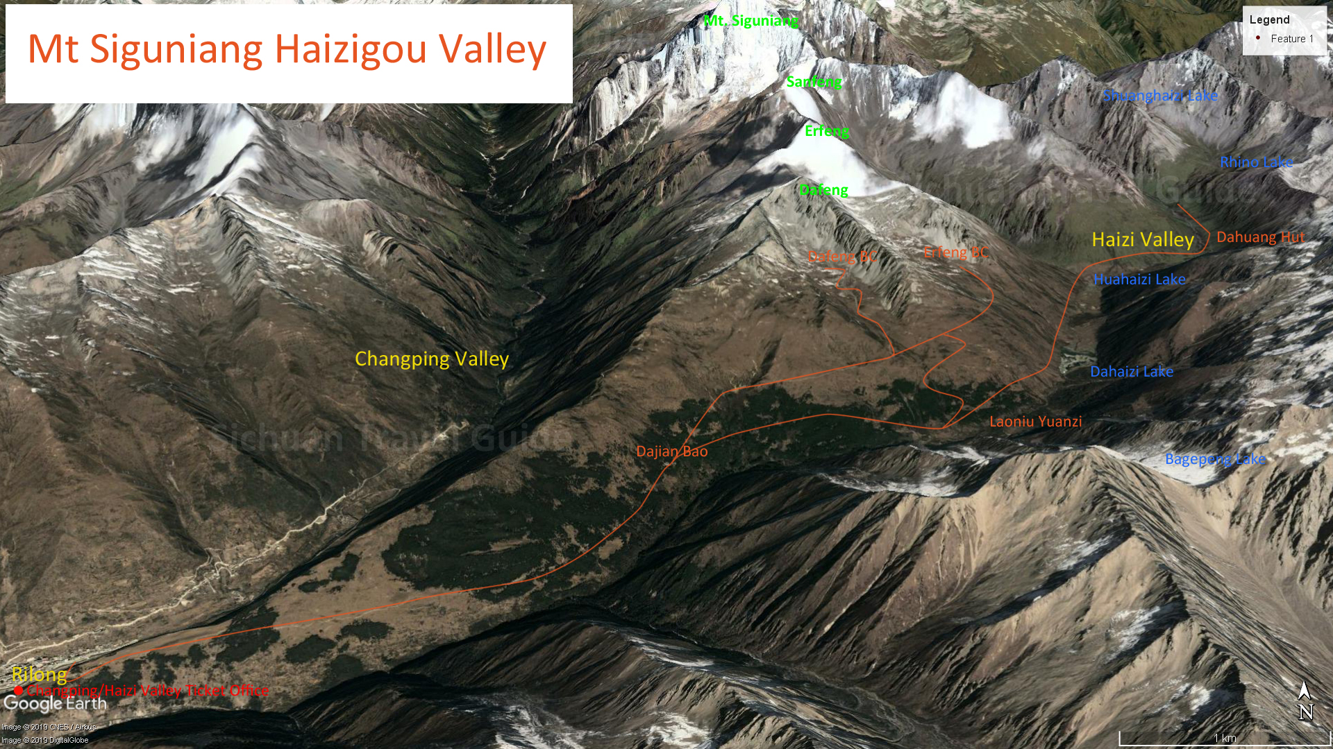 Mount Siguniang Haizigou Valley Map