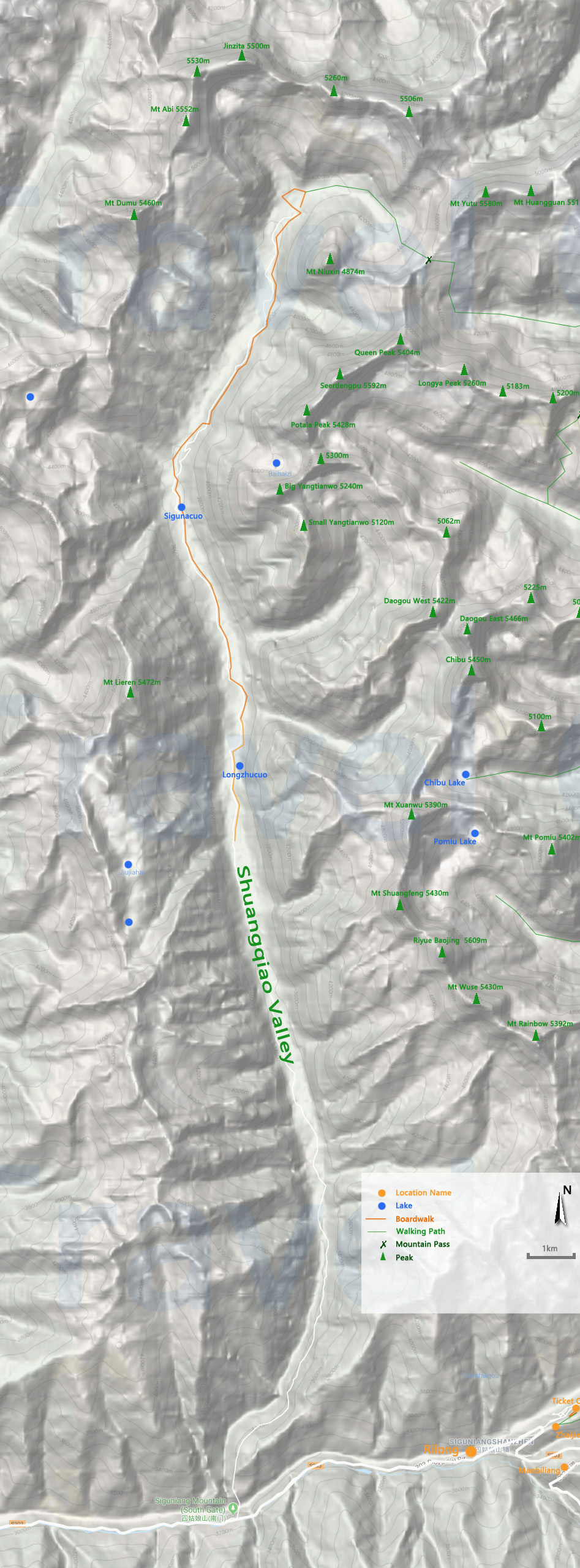 Mt. Siguniang Shuangqiaogou Map