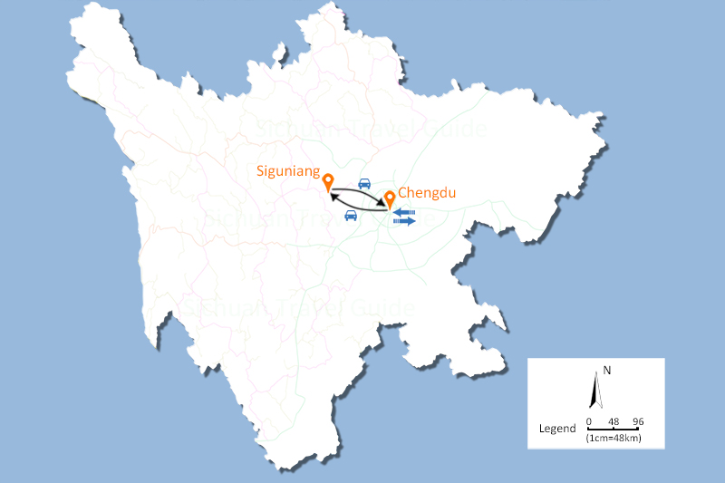 Chengdu to Mount Siguniang Travel Map