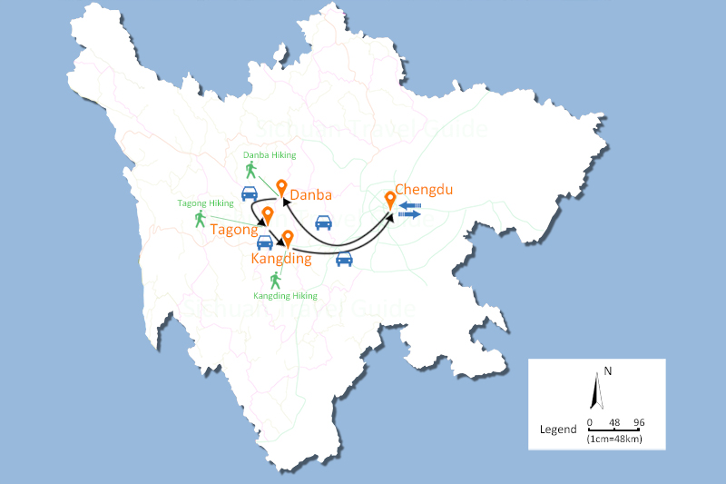 Western Sichuan Hiking Transfer Map