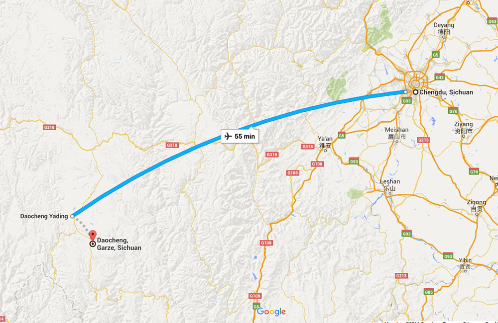 Chengdu to Daocheng Yading Travel Map