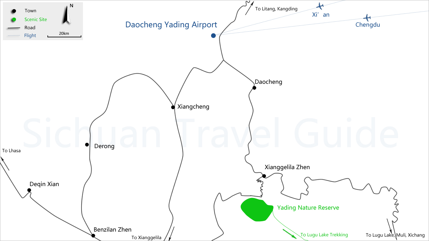 Daocheng Yading Airport Transfer Map